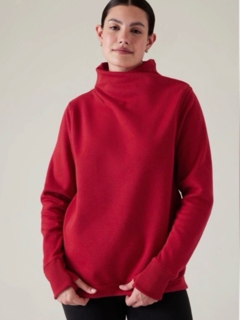 Athleta Cozy Karma Twist Funnel Neck Sweatshirt Clover Berry Candy Red Pullover